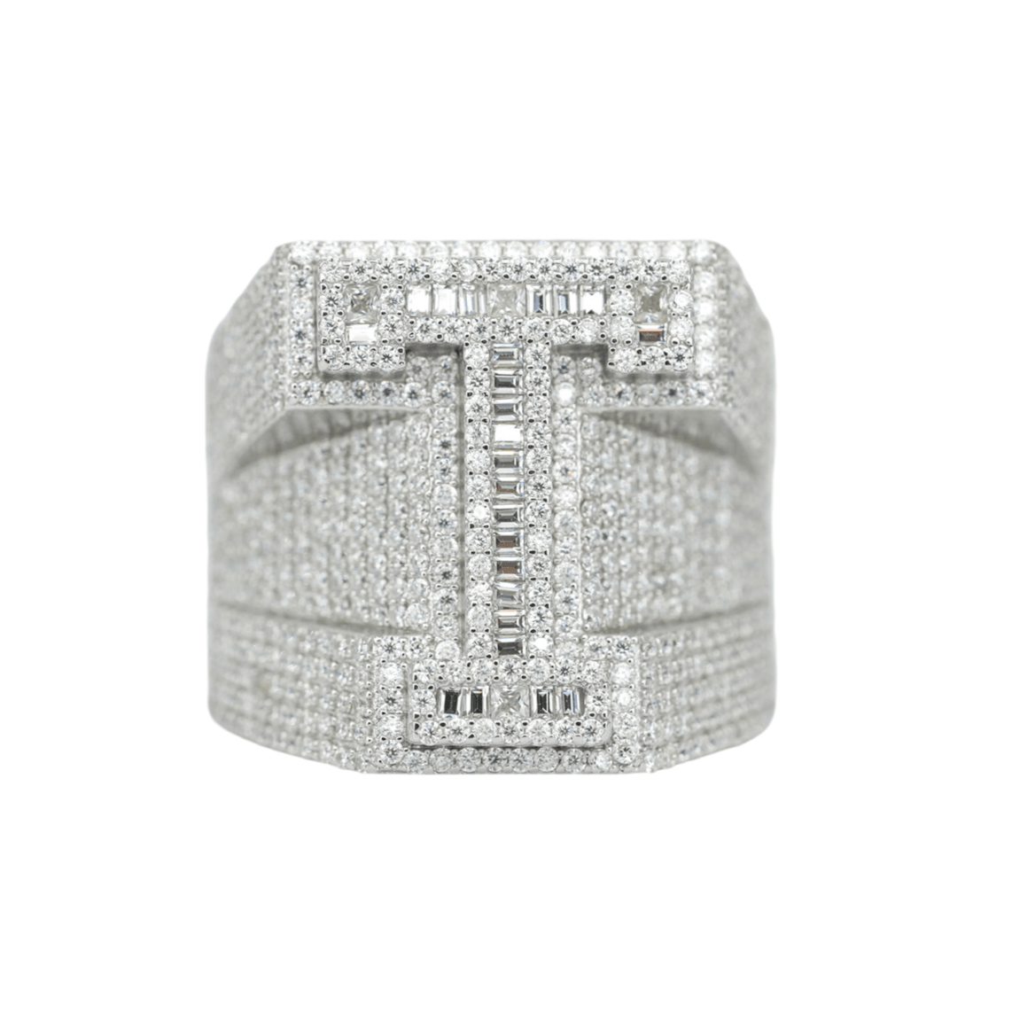 Round And Baguette Letter T Ring - Agoradiant