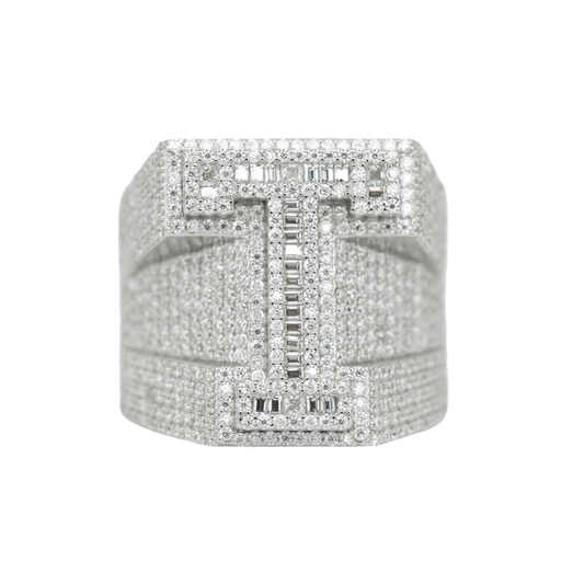 Round And Baguette Letter T Ring - Agoradiant
