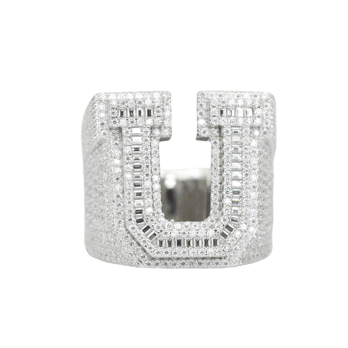 Round And Baguette Letter U Ring - Agoradiant