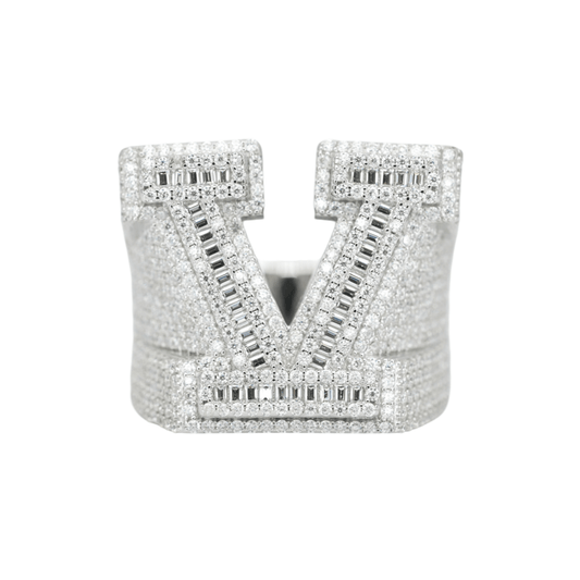 Round And Baguette Letter V Ring - Agoradiant