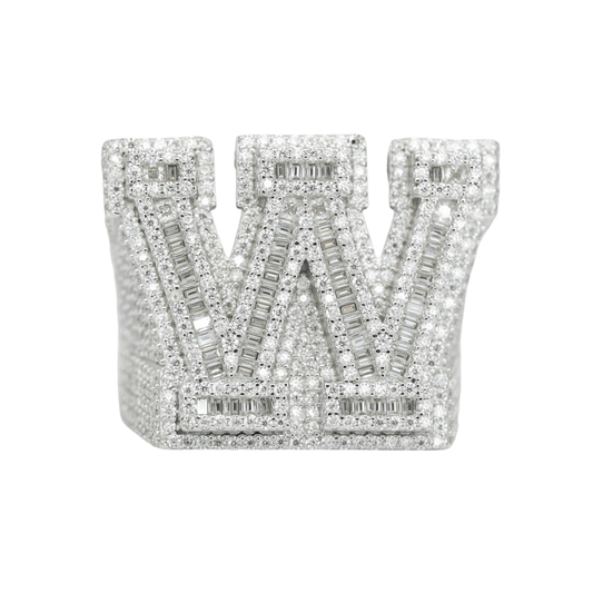 Round And Baguette Letter W Ring - Agoradiant
