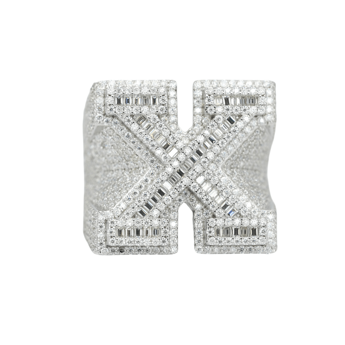 Round And Baguette Letter X Ring - Agoradiant