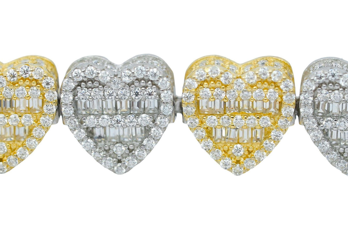 Round And Baguette VVS Moissanite Diamond 2 Tones Heart Women Bracelet - Agoradiant
