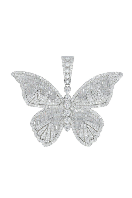 Round And Baguette VVS Moissanite Diamond Butterfly Pendant - Agoradiant