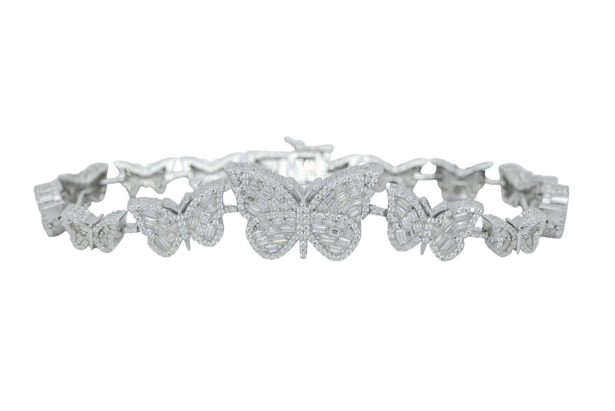 Round And Baguette VVS Moissanite Diamond Butterfly Women Bracelet - Agoradiant