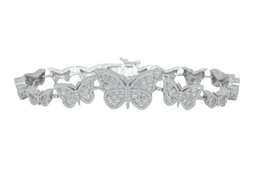 Round And Baguette VVS Moissanite Diamond Butterfly Women Bracelet - Agoradiant