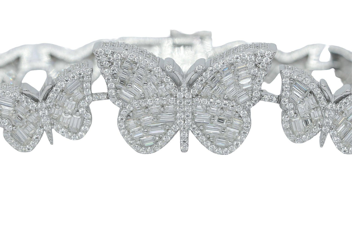 Round And Baguette VVS Moissanite Diamond Butterfly Women Bracelet - Agoradiant