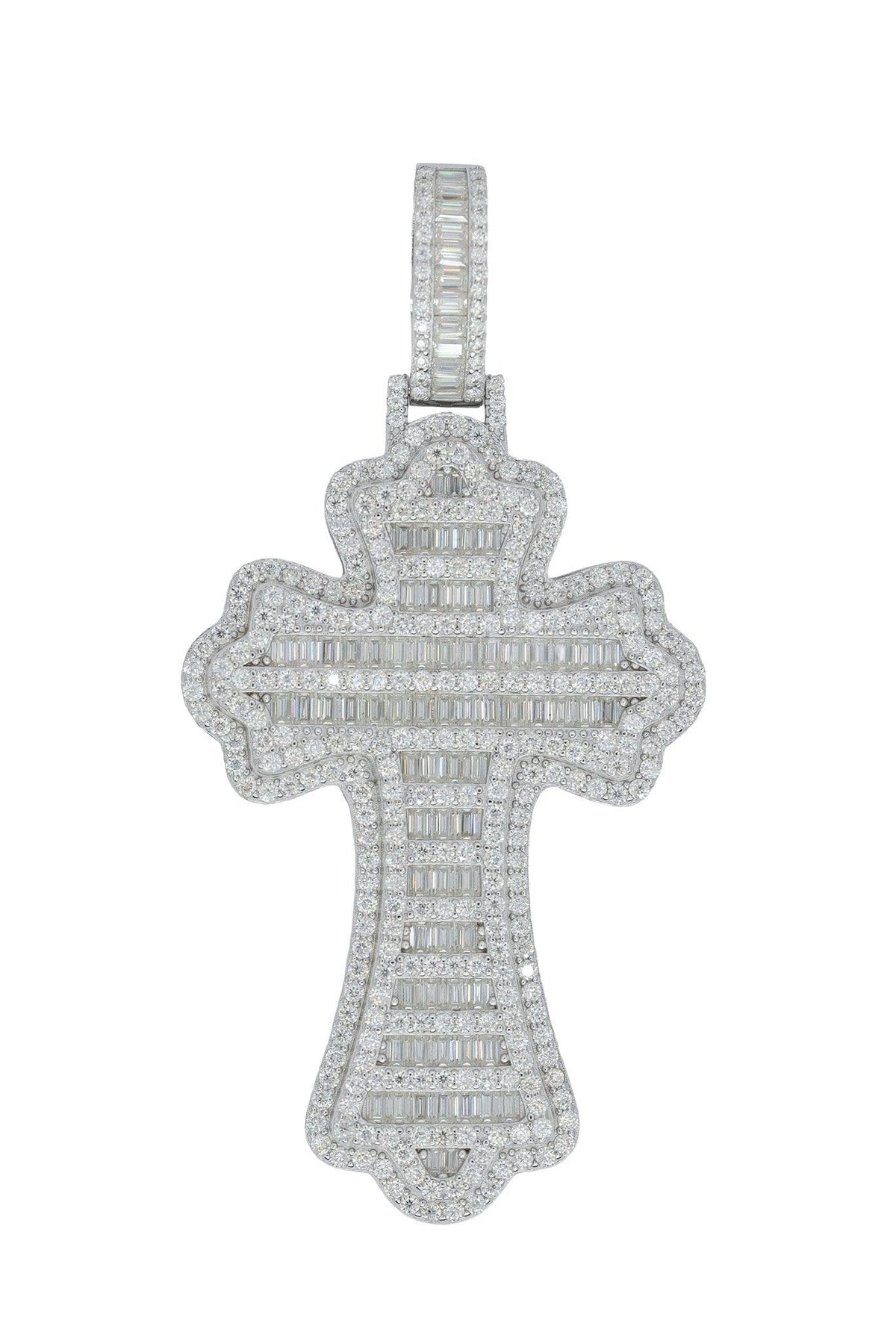 Round And Baguette VVS Moissanite Diamond Cross Pendant - Agoradiant