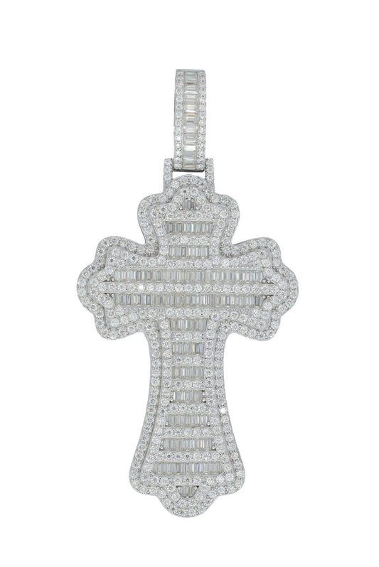 Round And Baguette VVS Moissanite Diamond Cross Pendant - Agoradiant