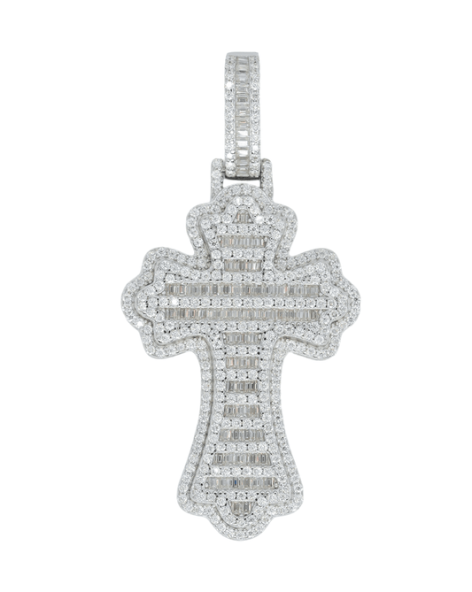 Round And Baguette VVS Moissanite Diamond Cross Pendant - Agoradiant