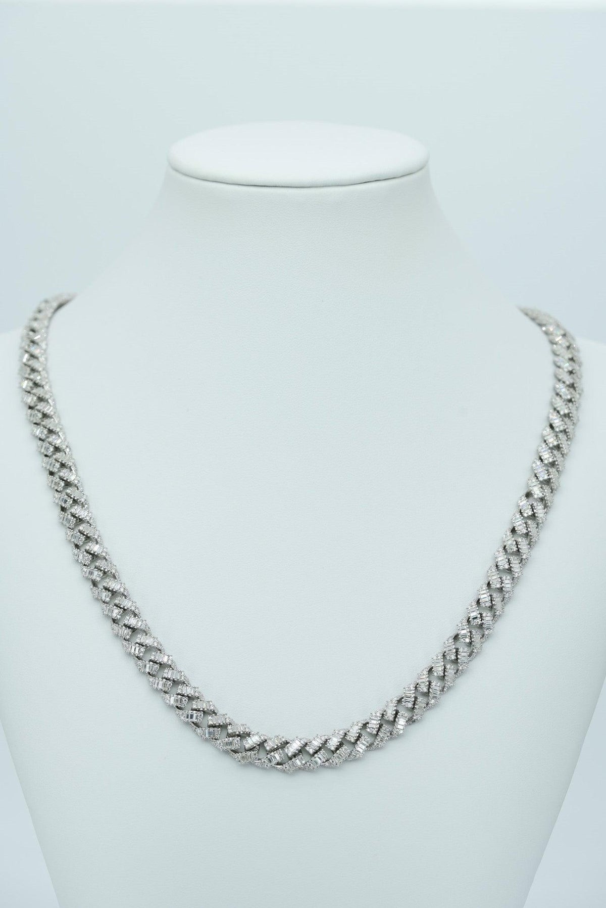 Round And Baguette VVS Moissanite Diamond Cuban Necklace - Agoradiant