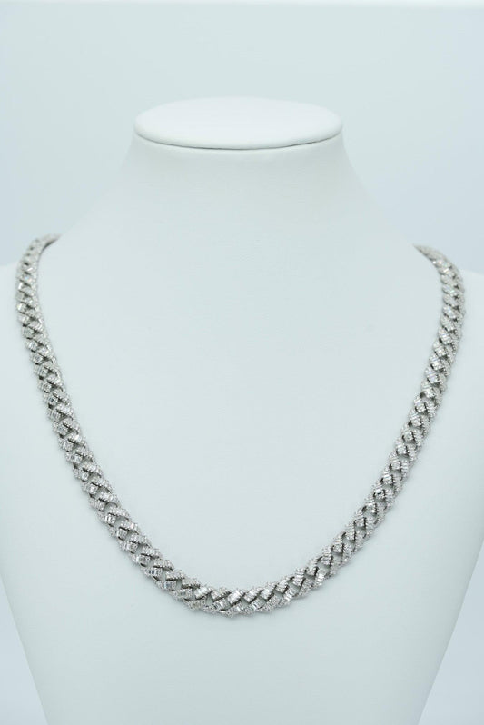 Round And Baguette VVS Moissanite Diamond Cuban Necklace - Agoradiant