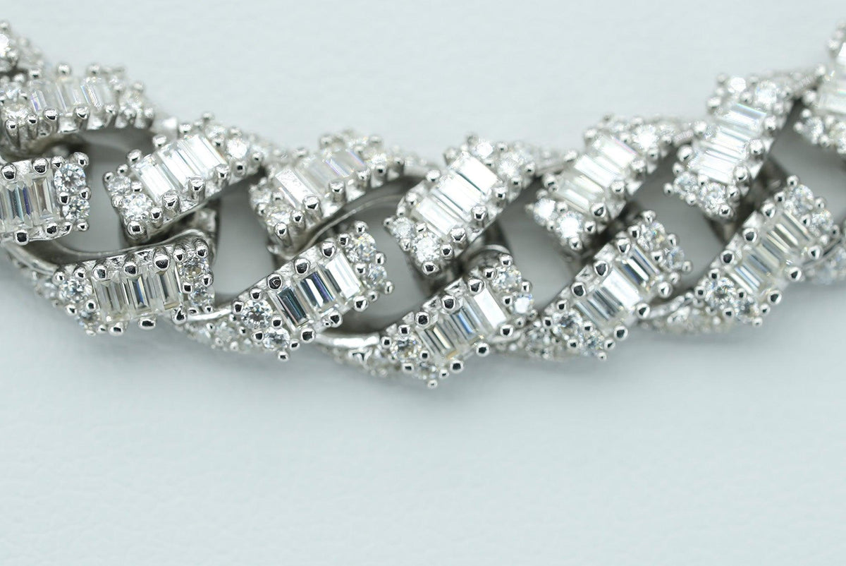 Round And Baguette VVS Moissanite Diamond Cuban Necklace - Agoradiant