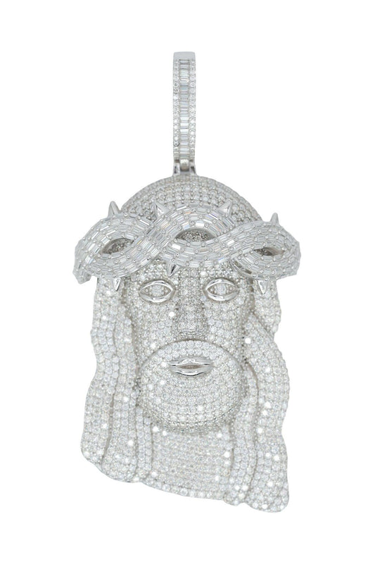 Round And Baguette VVS Moissanite Diamond Jesus Pendant - Agoradiant