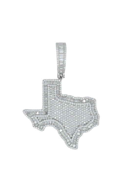 Round And Baguette VVS Moissanite Diamond Large Texas State Pendant - Agoradiant