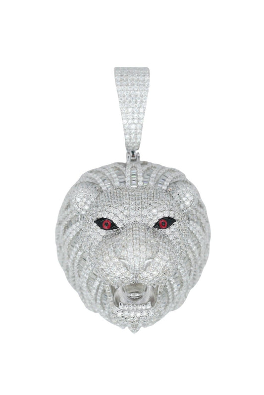 Round And Baguette VVS Moissanite Diamond Lion Pendant - Agoradiant