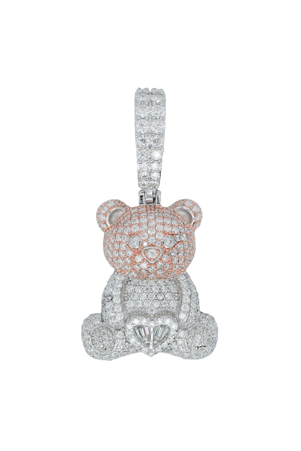 Round And Baguette VVS Moissanite Diamond Medium Teddy Bear Pendant - Agoradiant