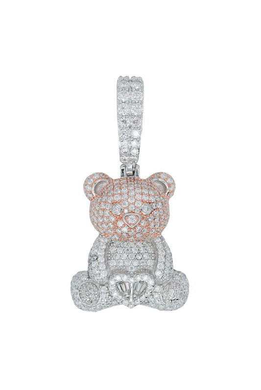 Round And Baguette VVS Moissanite Diamond Medium Teddy Bear Pendant - Agoradiant