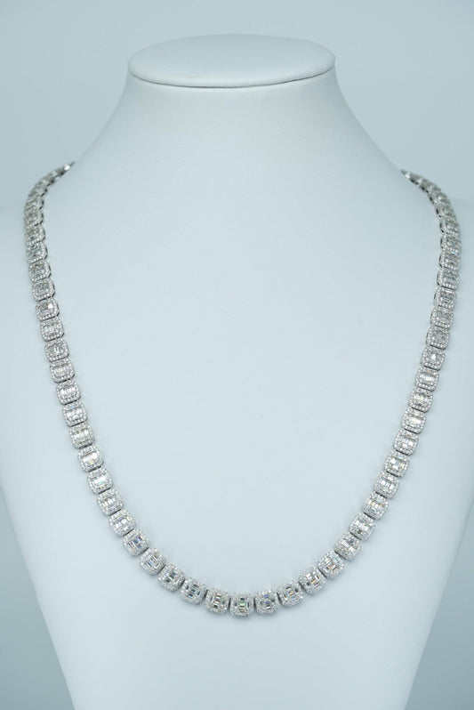 Round And Baguette VVS Moissanite Diamond Necklace - Agoradiant