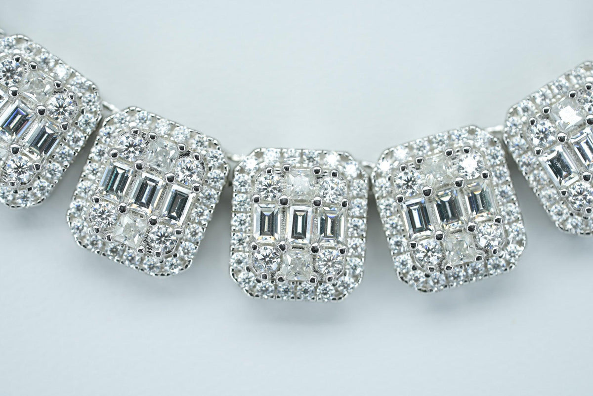 Round And Baguette VVS Moissanite Diamond Necklace - Agoradiant