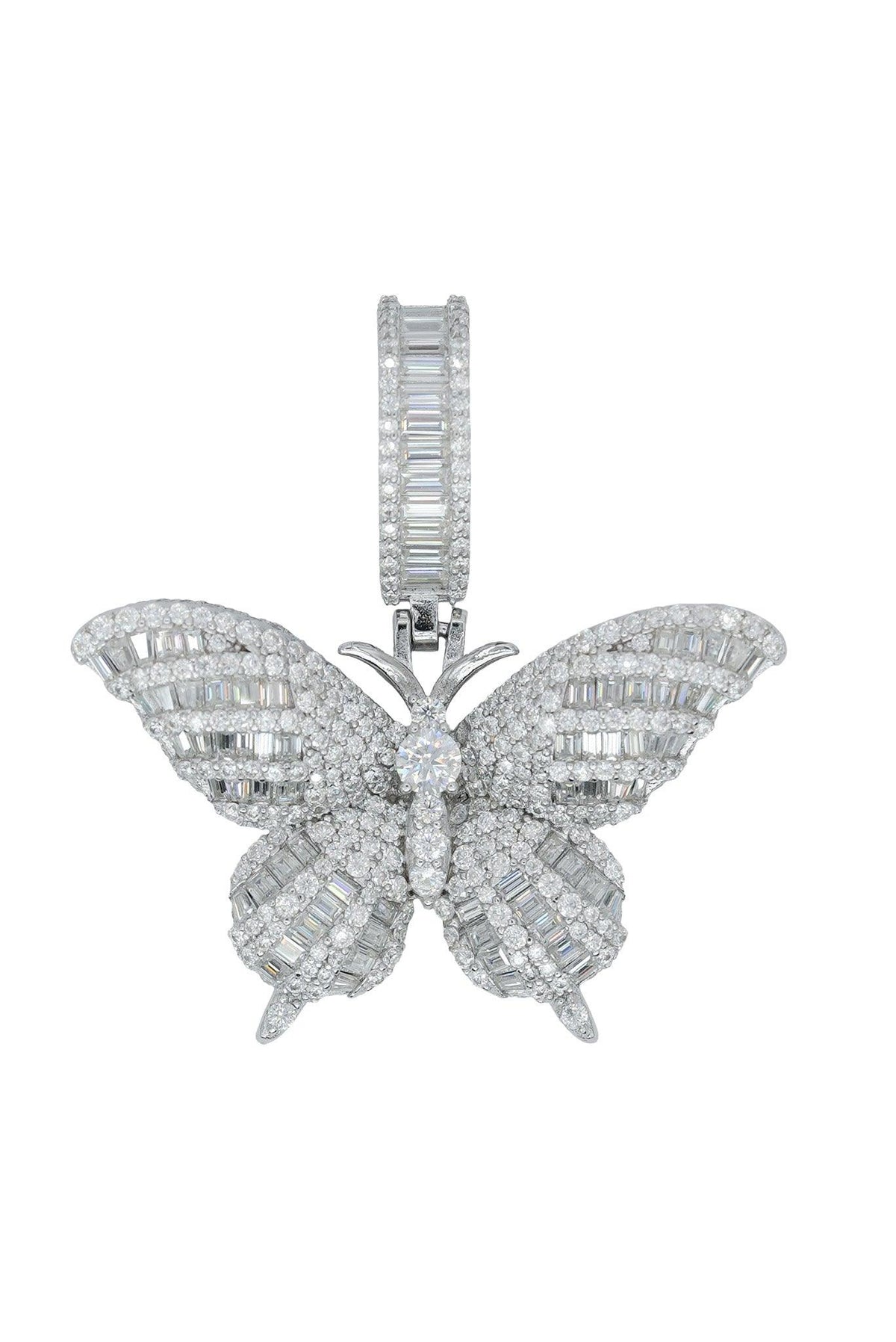 Round And Baguette VVS Moissanite Diamond Small Butterfly Pendant - Agoradiant