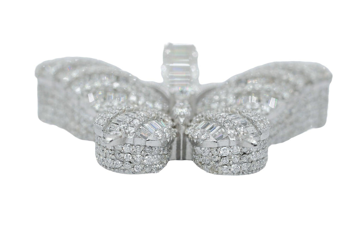Round And Baguette VVS Moissanite Diamond Small Butterfly Pendant - Agoradiant