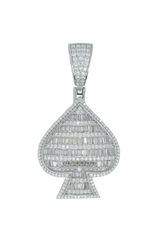 Round And Baguette VVS Moissanite Diamond Spades Pendant - Agoradiant