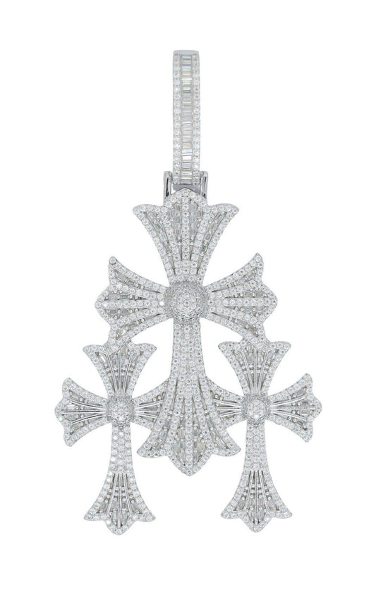 Round And Baguette VVS Moissanite Diamond Tri Cross Pendant - Agoradiant