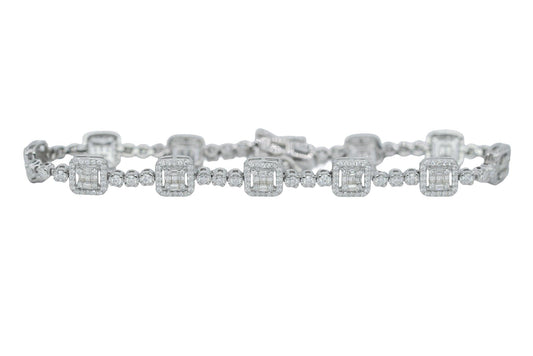 Round And Baguette VVS Moissanite Diamond Women Bracelet - Agoradiant