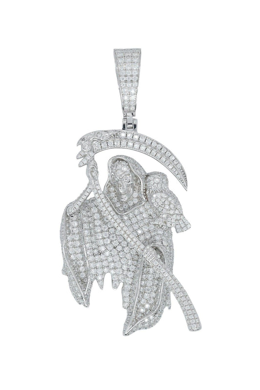 Round VVS Moissanite Diamond Large Grim Reaper Pendant - Agoradiant