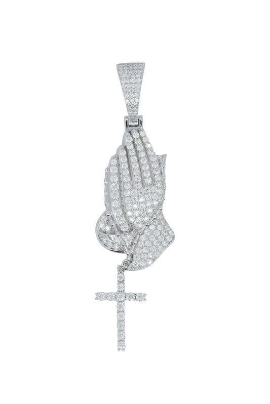 Round VVS Moissanite Diamond Prayer Hand With Cross Pendant - Agoradiant