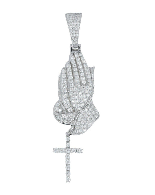 Round VVS Moissanite Diamond Praying Hands Pendant - Agoradiant