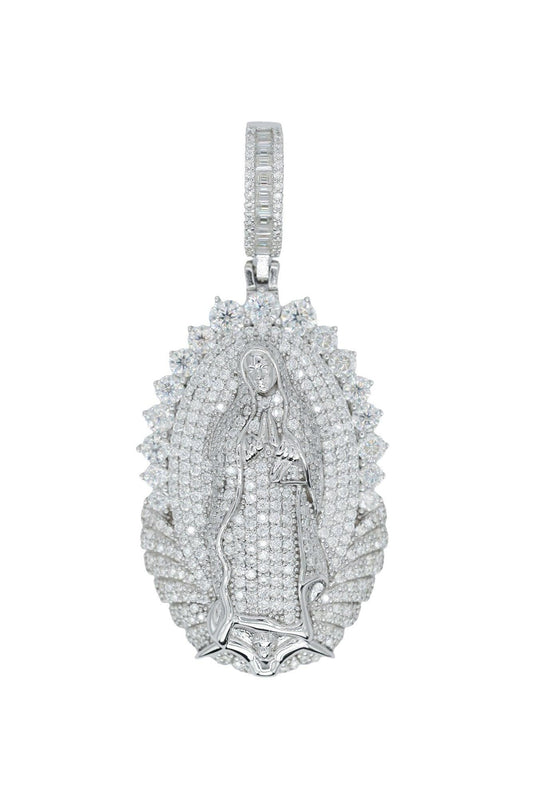 Round VVS Moissanite Diamond Virgin Mary Pendant - Agoradiant