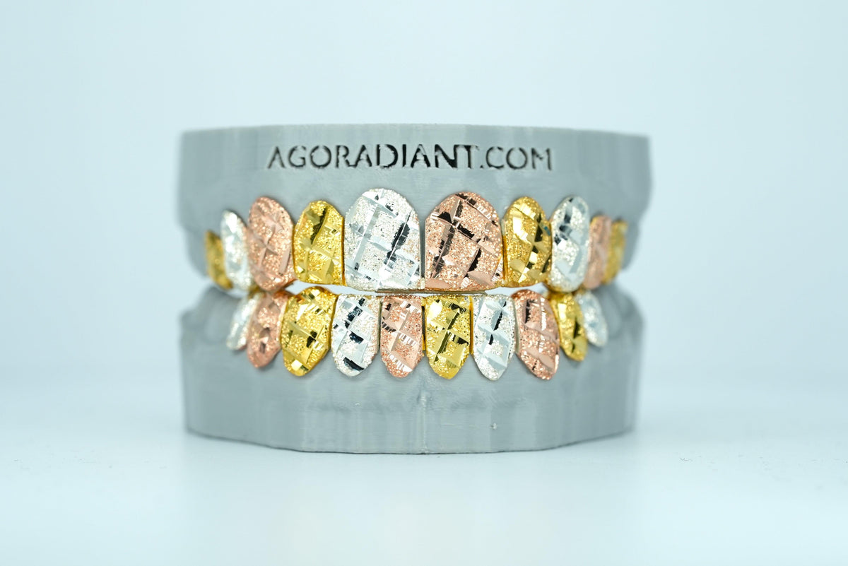 Tri Color Diamond Cut & Diamond Dust Grillz - Agoradiant