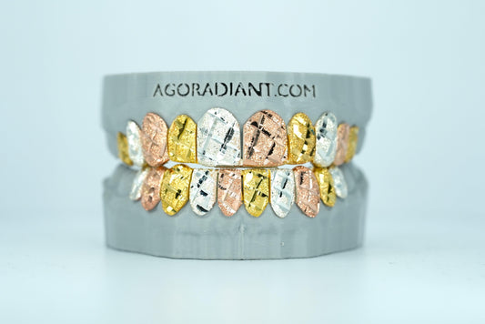 Tri Color Diamond Cut & Diamond Dust Grillz - Agoradiant