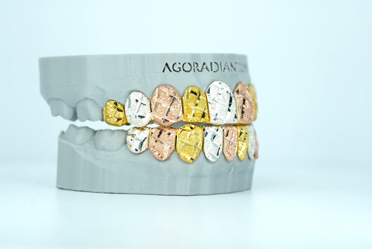 Tri Color Diamond Cut & Diamond Dust Grillz - Agoradiant