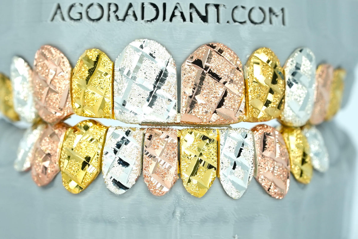 Tri Color Diamond Cut & Diamond Dust Grillz - Agoradiant