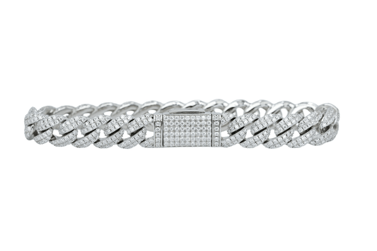 White 10mm Round VVS Moissanite Diamond Cuban Arc Style Bracelet - Agoradiant