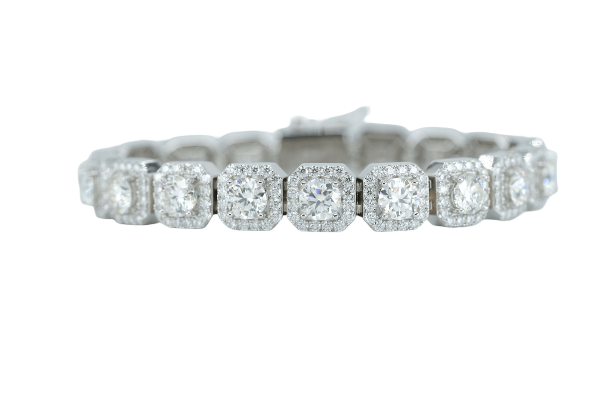 White 10mm Round VVS Moissanite Diamond Square Bracelet - Agoradiant