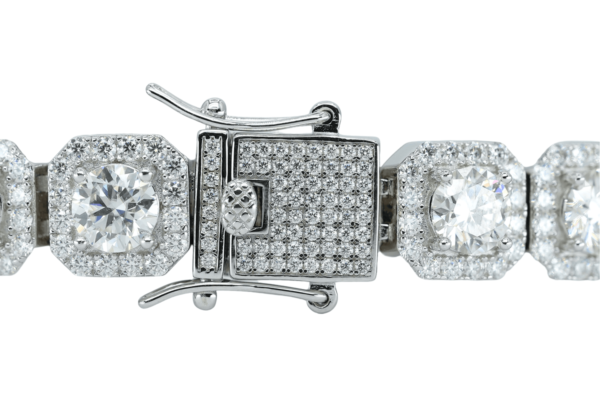 White 10mm Round VVS Moissanite Diamond Square Bracelet - Agoradiant