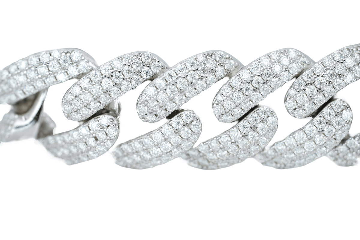 White 14mm Round VVS Moissanite Diamond 3 Row Bubble Cuban Bracelet - Agoradiant