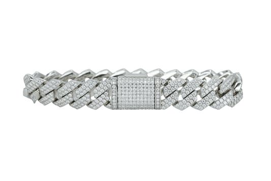 White 14mm Round VVS Moissanite Diamond Sharp Angle Cuban Bracelet - Agoradiant