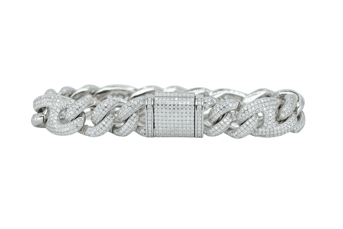 White 15mm Round VVS Moissanite Diamond Pig Snout Style Cuban Bracelet - Agoradiant