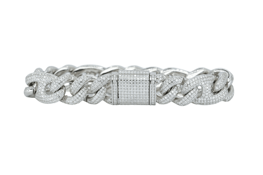 White 15mm Round VVS Moissanite Diamond Pig Snout Style Cuban Bracelet - Agoradiant