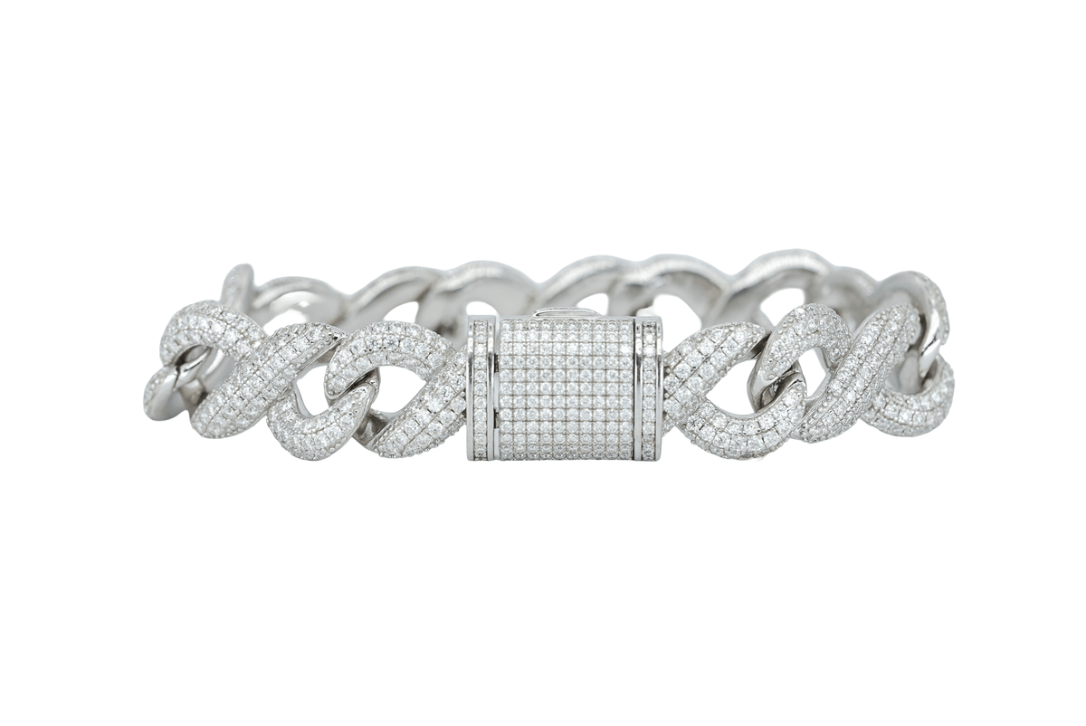White 16mm Round VVS Moissanite Diamond Infinity Cuban Bracelet - Agoradiant