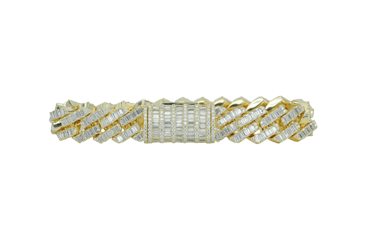 Yellow 13mm Baguette VVS Moissanite Diamond Cuban Bracelet - Agoradiant