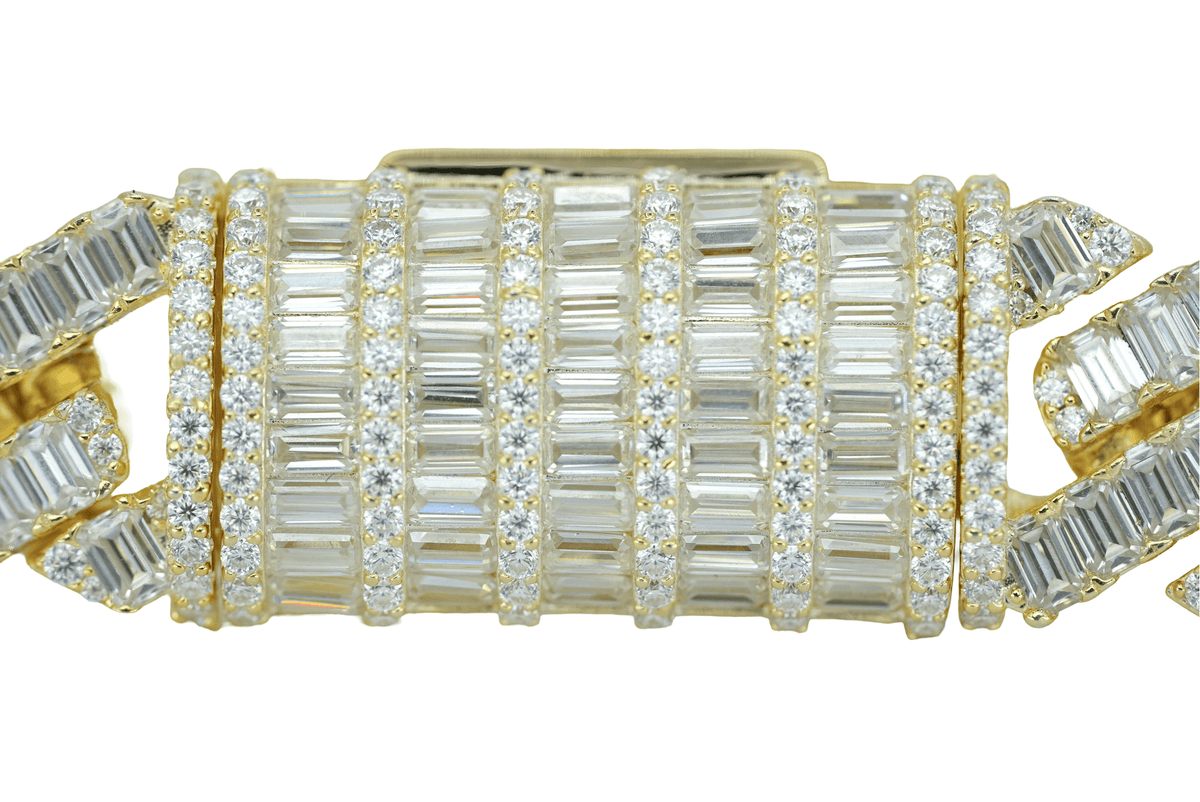 Yellow 13mm Baguette VVS Moissanite Diamond Cuban Bracelet - Agoradiant
