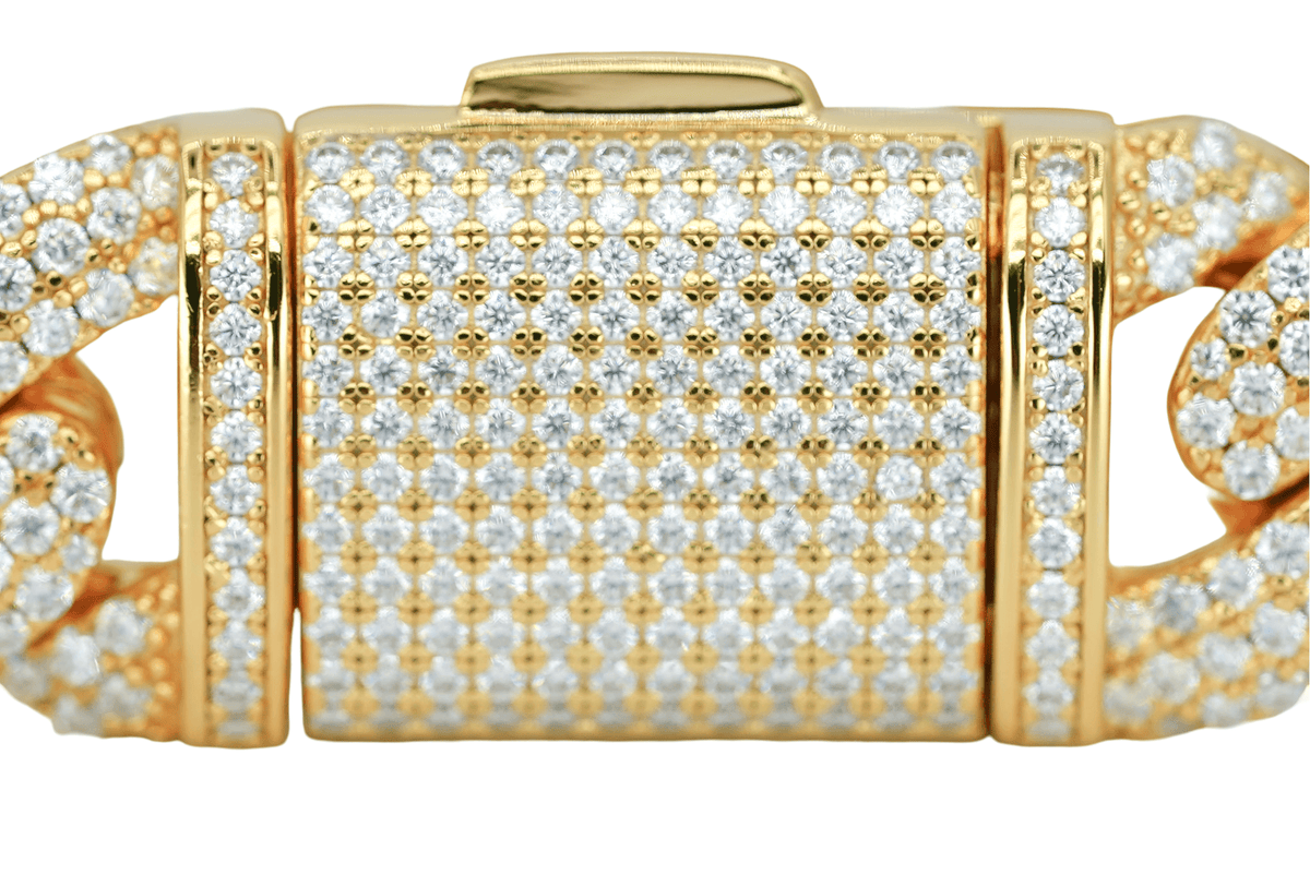 Yellow 14mm Round VVS Moissanite Diamond 3 Row Bubble Cuban Bracelet - Agoradiant