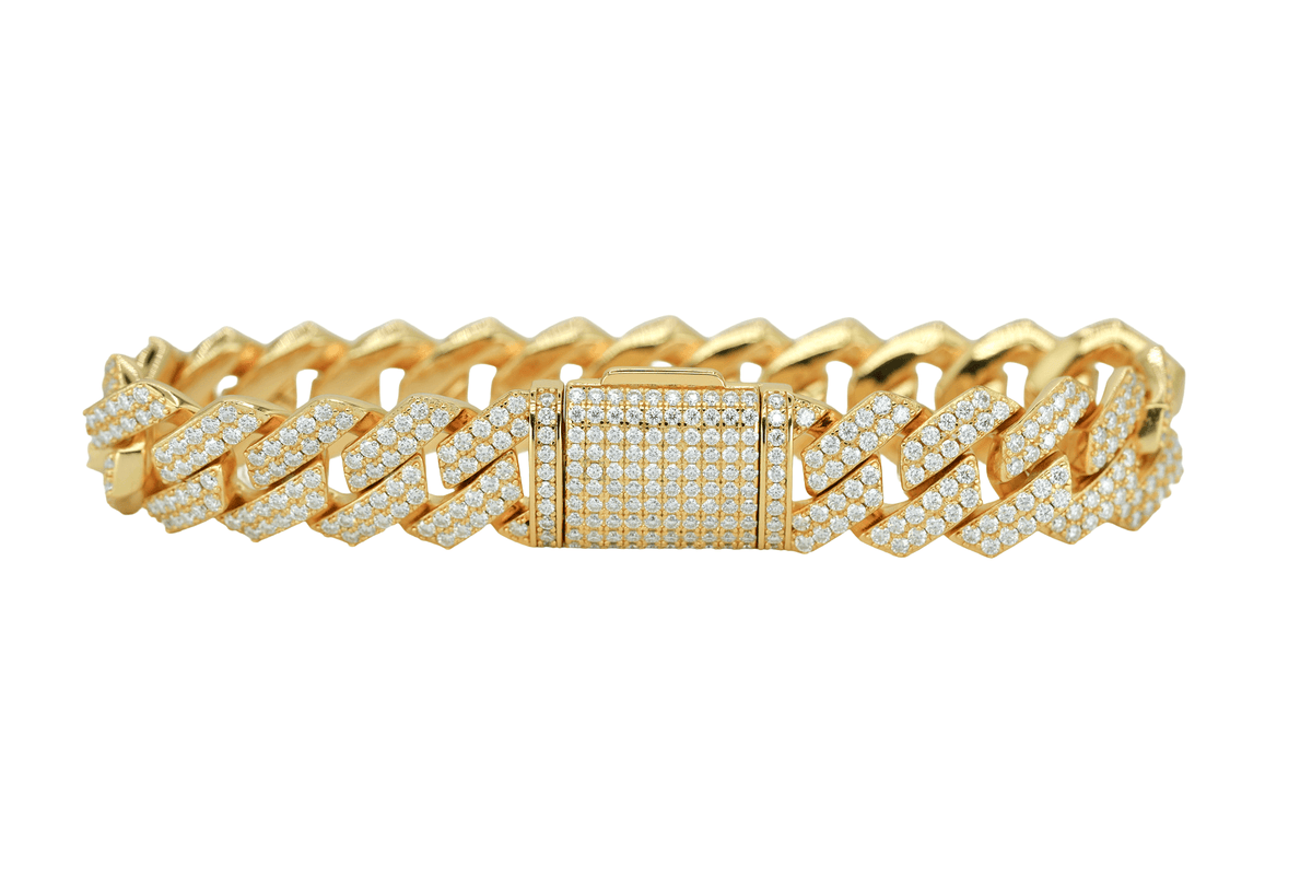 Yellow 14mm Round VVS Moissanite Diamond Sharp Angle Cuban Bracelet - Agoradiant