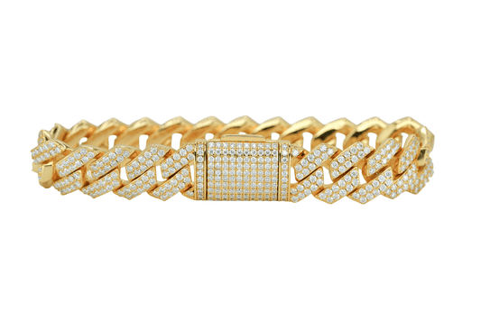 Yellow 14mm Round VVS Moissanite Diamond Sharp Angle Cuban Bracelet - Agoradiant
